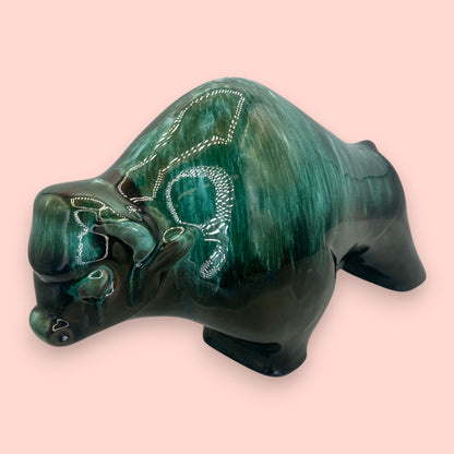 Blue Mountain Pottery Bison Sculpture Green Drip Glaze Vintage Canadian Art