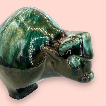Blue Mountain Pottery Bison Sculpture Green Drip Glaze Vintage Canadian Art