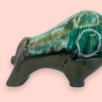 Blue Mountain Pottery Bison Sculpture Green Drip Glaze Vintage Canadian Art