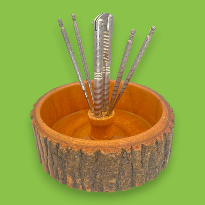 Rustic Live-Edge Nut Bowl Set with Chrome Nutcracker & Picks