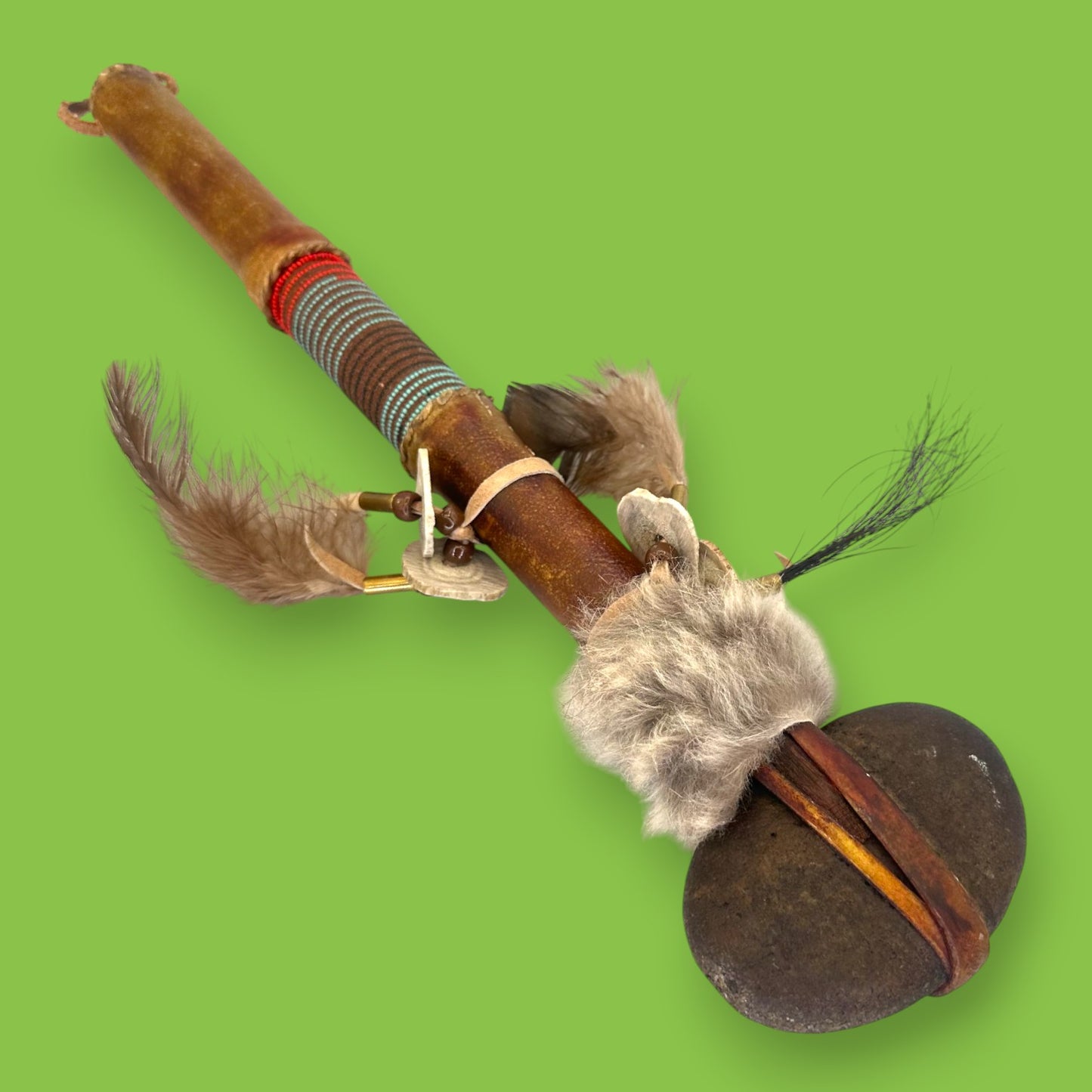 Indigenous Style Ceremonial Stone War Club, Handcrafted Tomahawk 16"