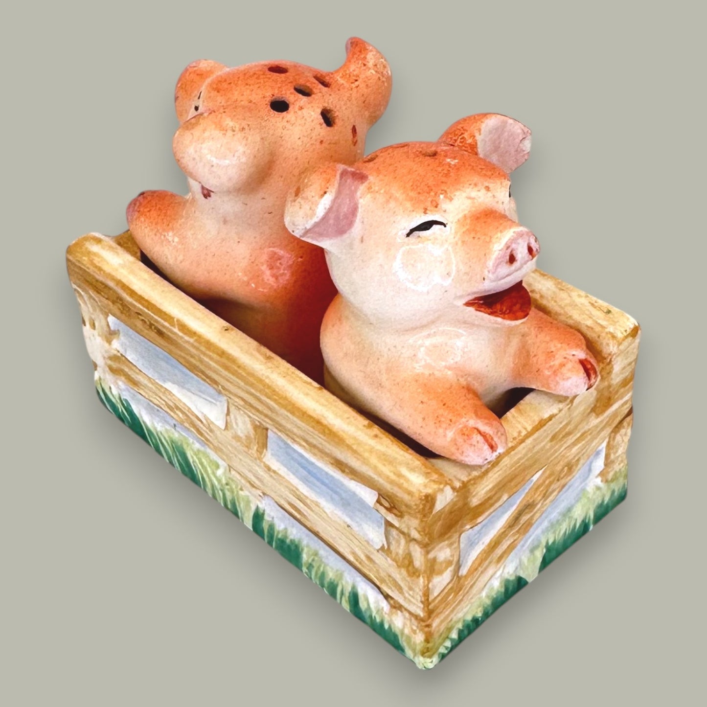 Vintage Pigs in a Pen Salt & Pepper Shakers - Made in Occupied Japan
