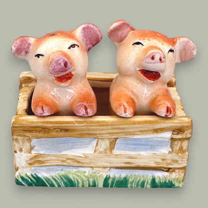 Vintage Pigs in a Pen Salt & Pepper Shakers - Made in Occupied Japan