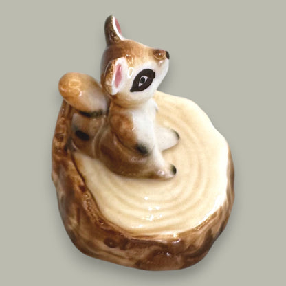 Vintage Chipmunk on Tree Stump Figurine - Made in Japan