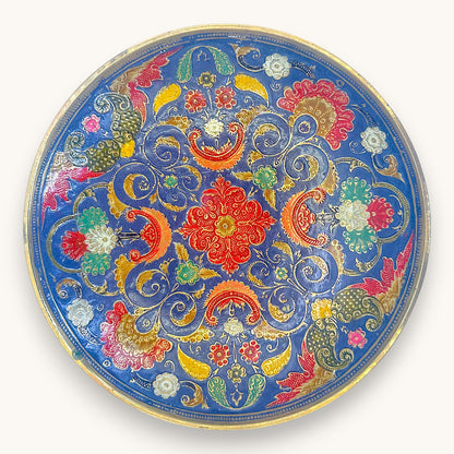 Antique Persian Enamelled Brass Bowl - Hand-Painted Mina Kari Art