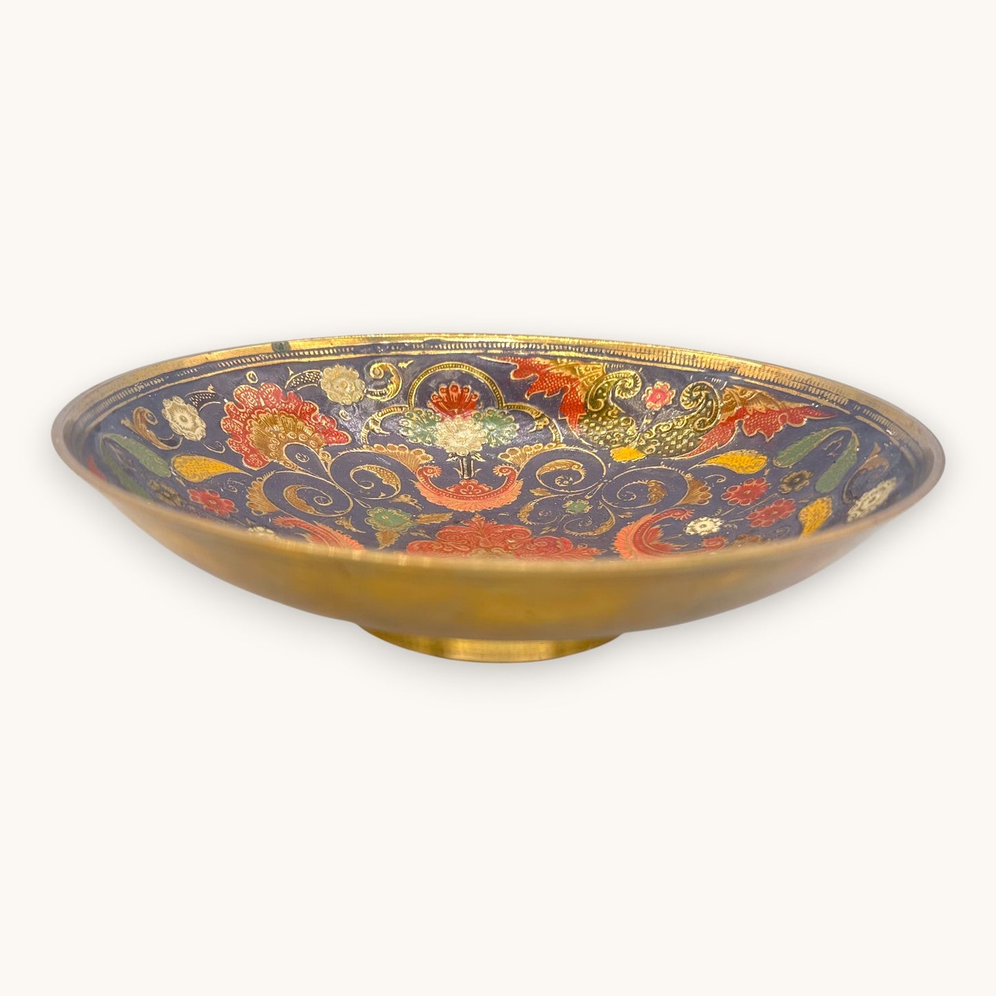 Antique Persian Enamelled Brass Bowl - Hand-Painted Mina Kari Art