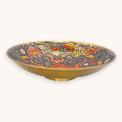 Antique Persian Enamelled Brass Bowl - Hand-Painted Mina Kari Art