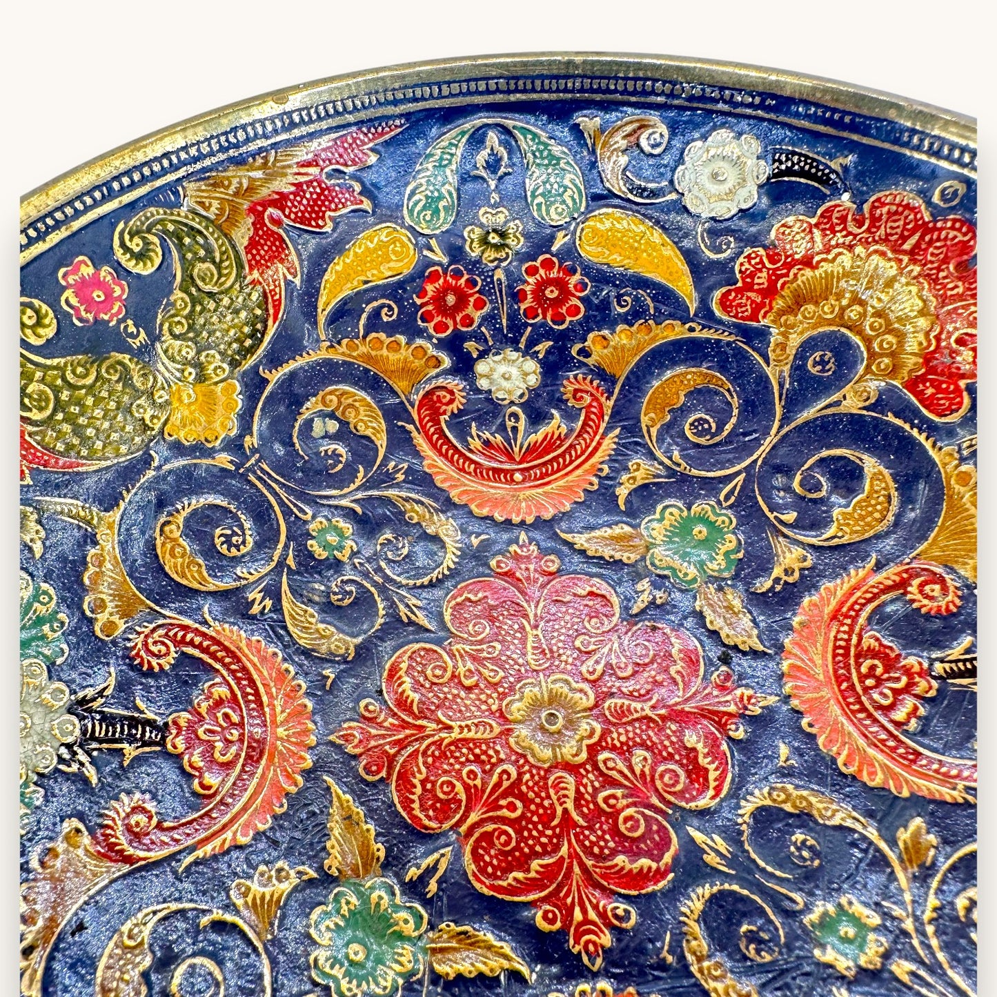 Antique Persian Enamelled Brass Bowl - Hand-Painted Mina Kari Art