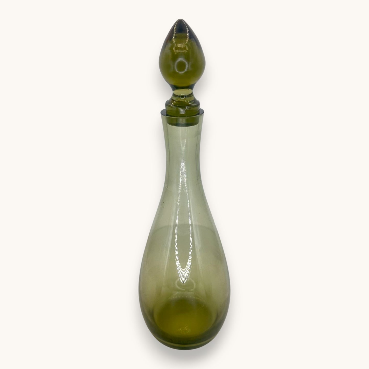 Mid-Century Olive Green Blown Glass Decanter Set - 3 Pieces