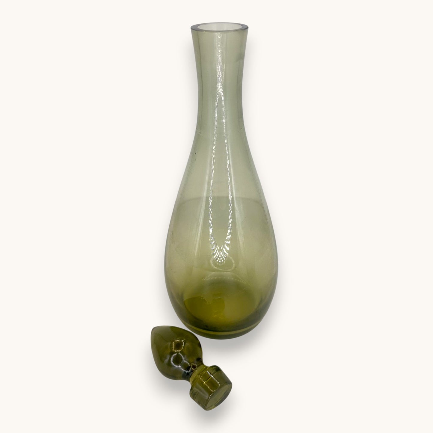 Mid-Century Olive Green Blown Glass Decanter Set - 3 Pieces