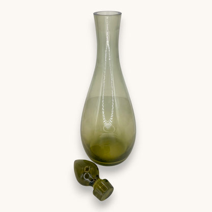 Mid-Century Olive Green Blown Glass Decanter Set - 3 Pieces