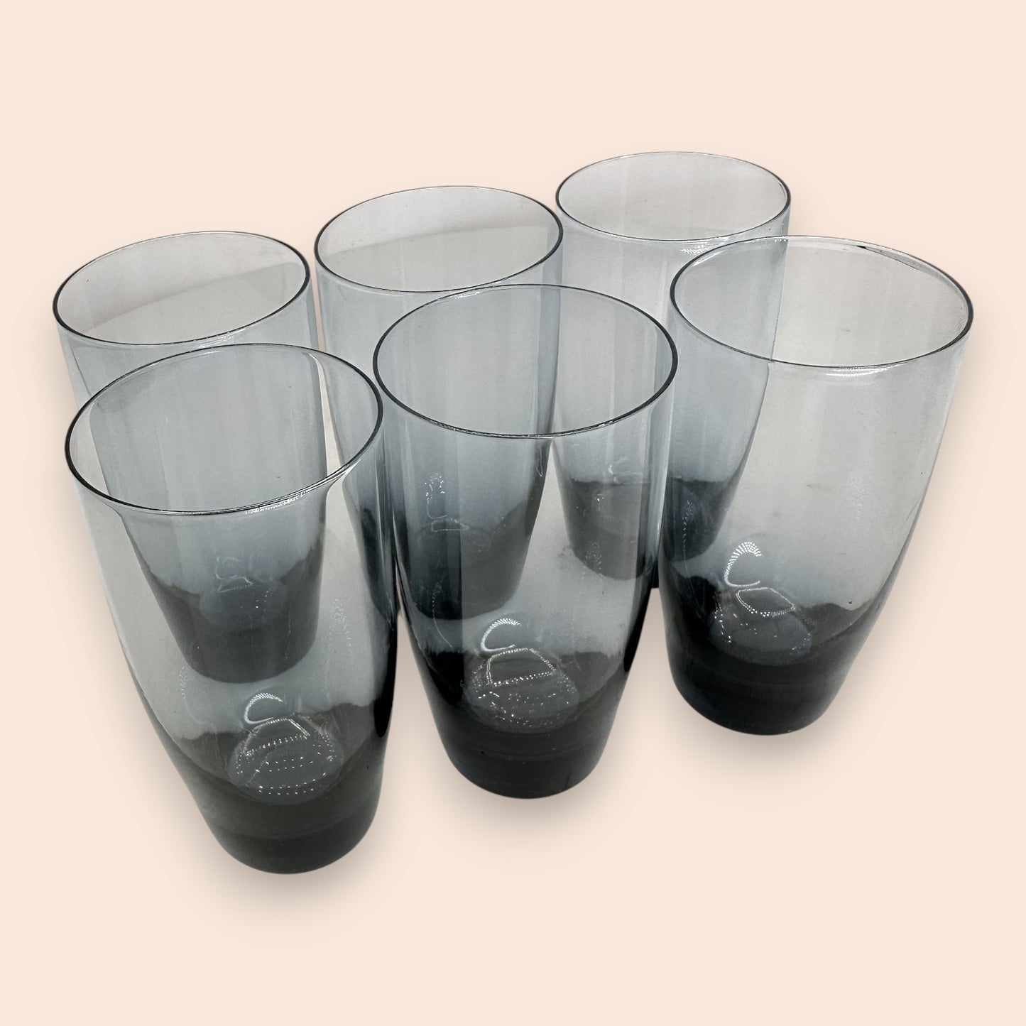 Mid-Century Blown Glass Decanter Set - Smoke Grey - 8 Pieces
