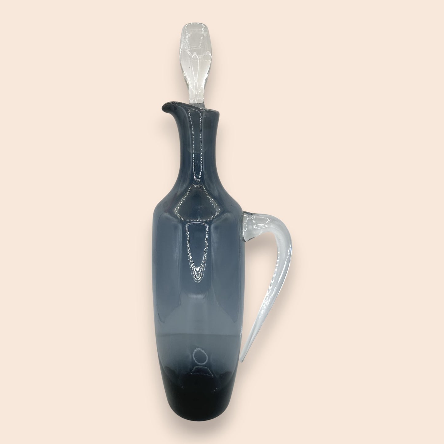 Mid-Century Blown Glass Decanter Set - Smoke Grey - 8 Pieces