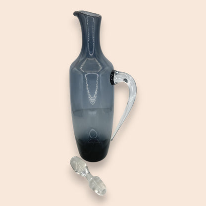 Mid-Century Blown Glass Decanter Set - Smoke Grey - 8 Pieces