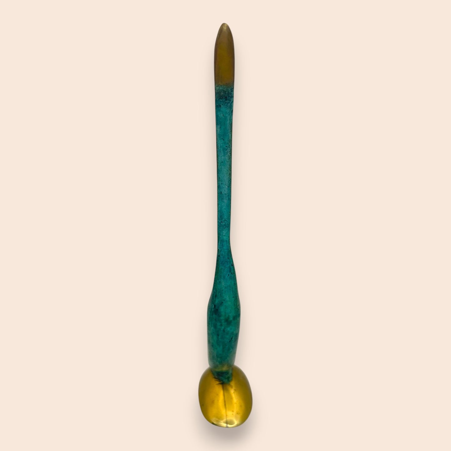 Mid-Century Modern Verdigris Brass Crane - Minimalist Statuette