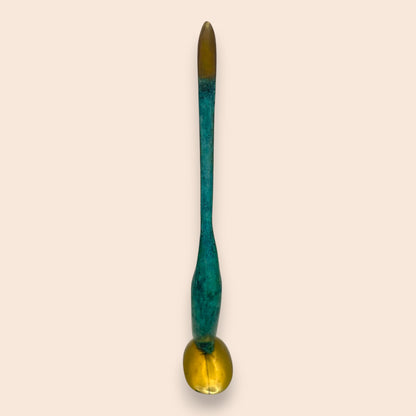 Mid-Century Modern Verdigris Brass Crane - Minimalist Statuette