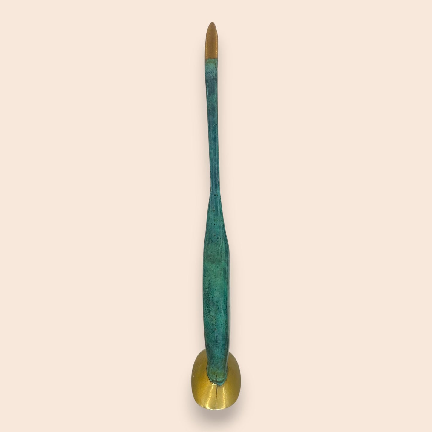 Mid-Century Modern Verdigris Brass Crane - Minimalist Statuette