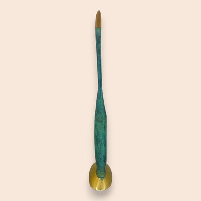 Mid-Century Modern Verdigris Brass Crane - Minimalist Statuette