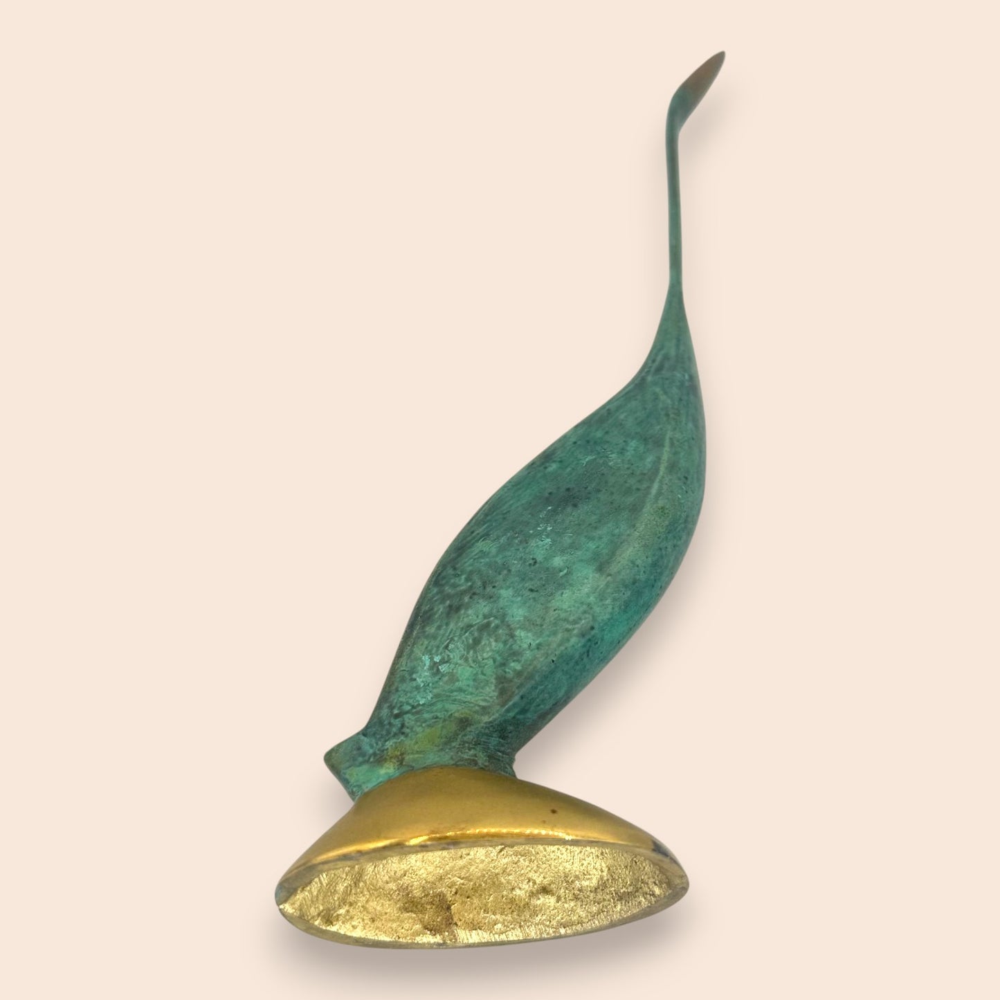 Mid-Century Modern Verdigris Brass Crane - Minimalist Statuette