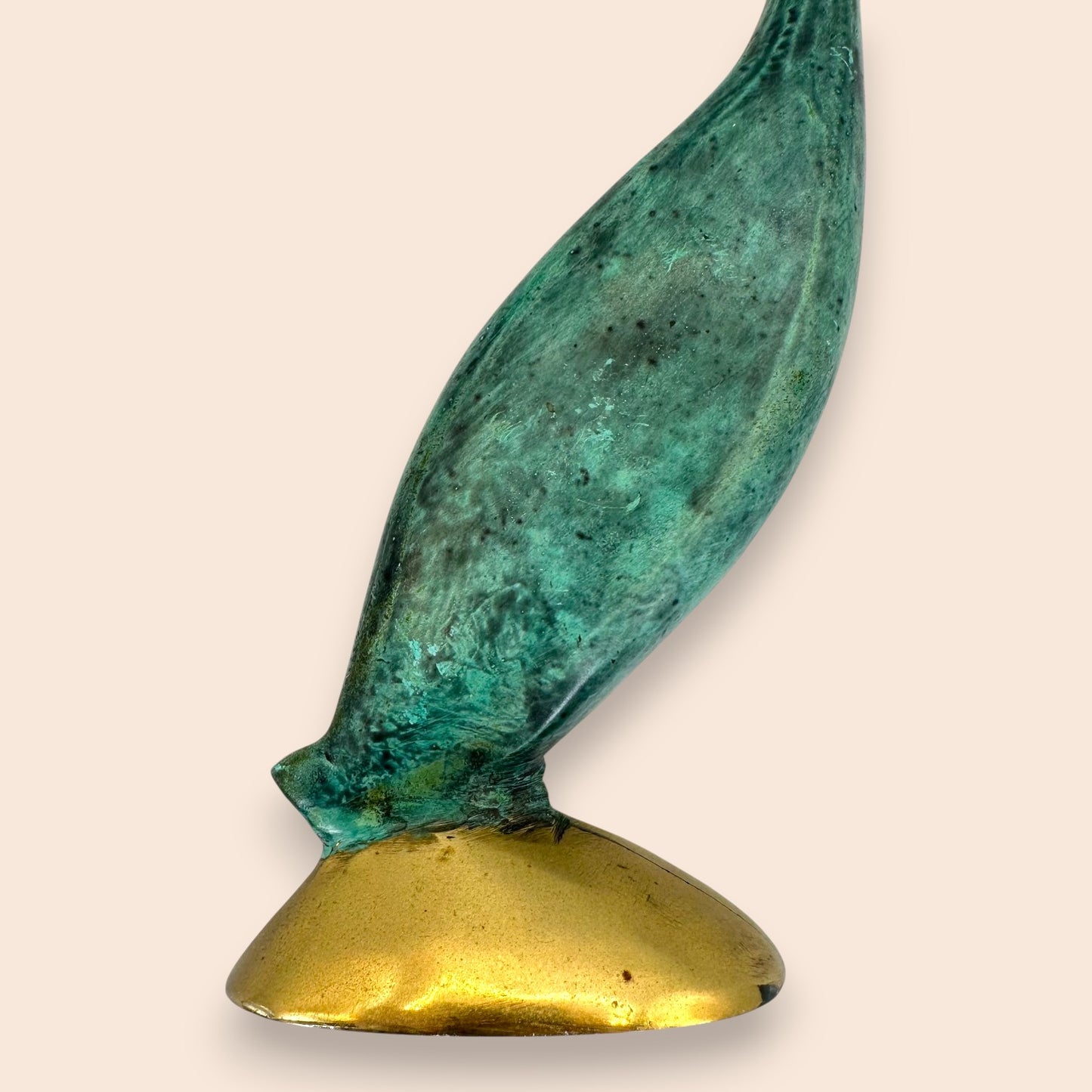 Mid-Century Modern Verdigris Brass Crane - Minimalist Statuette