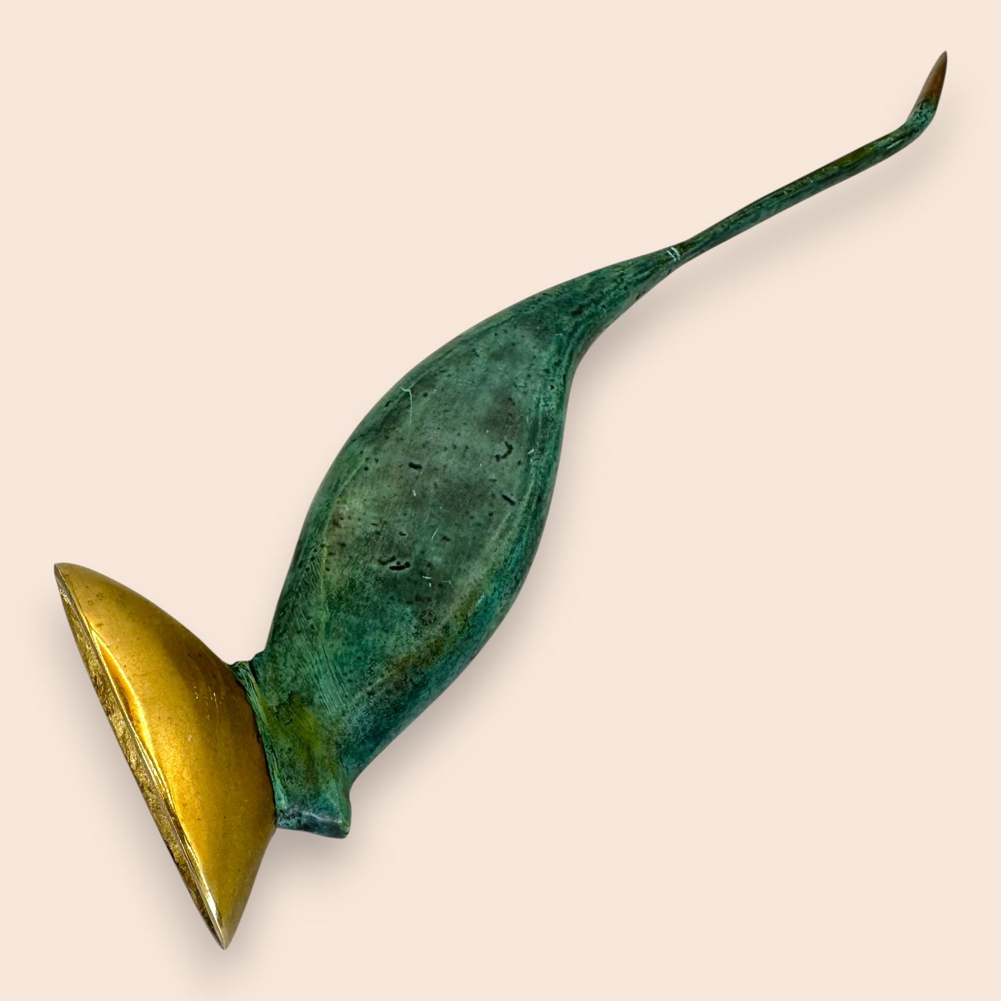 Mid-Century Modern Verdigris Brass Crane - Minimalist Statuette