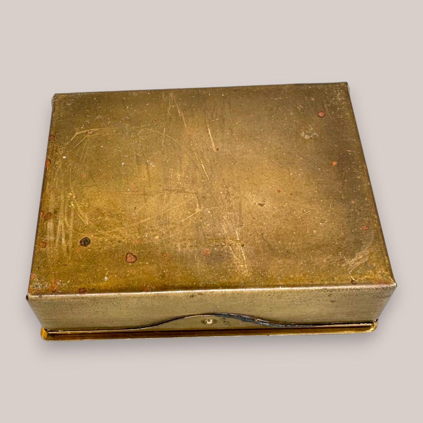 Antique Ges. Gesch Brass Stamp Box Holly Berry Motif 3 Section 1920's