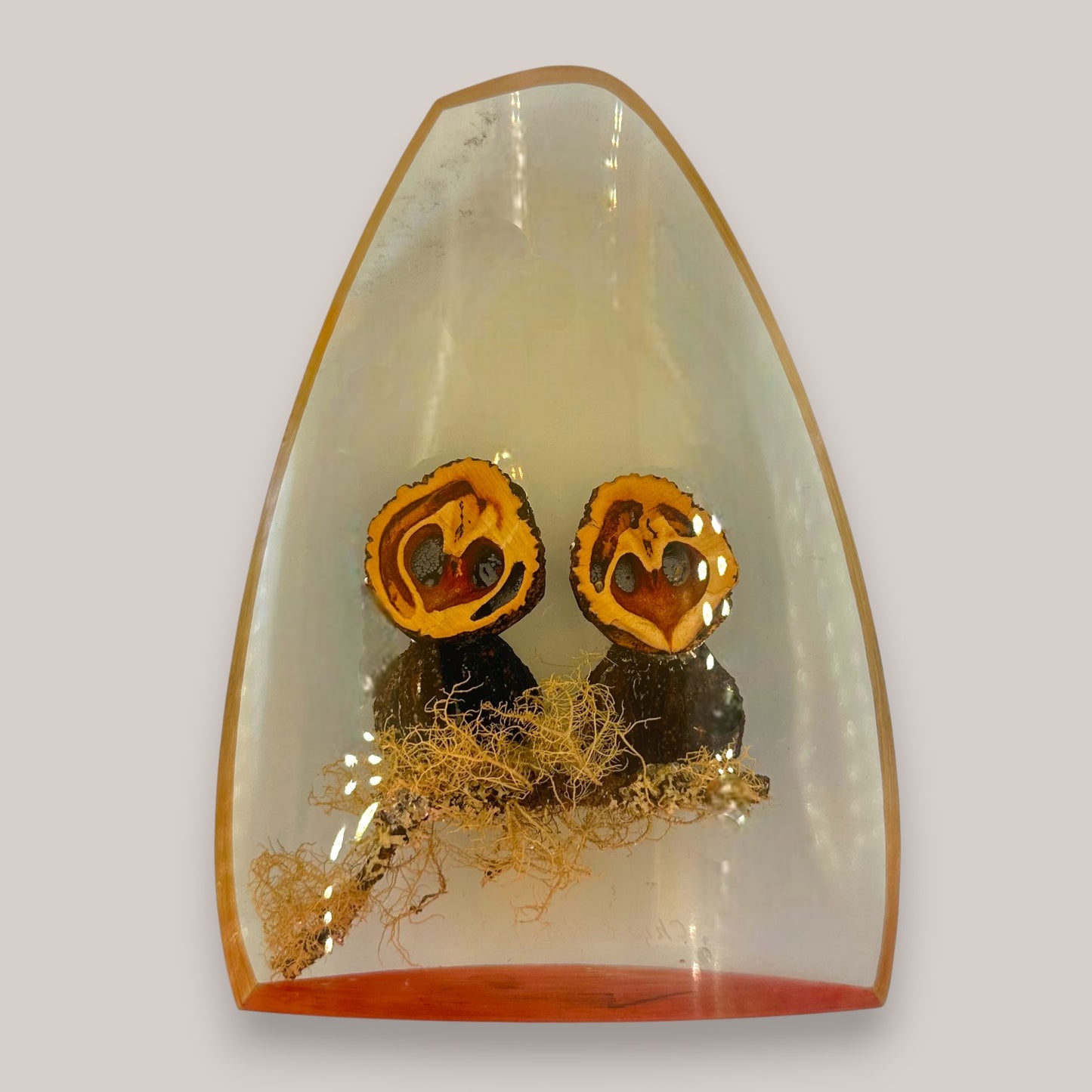 Vintage Resin Owl Paperweight Signed Chris & Molly 1981 Walnut Shell Art