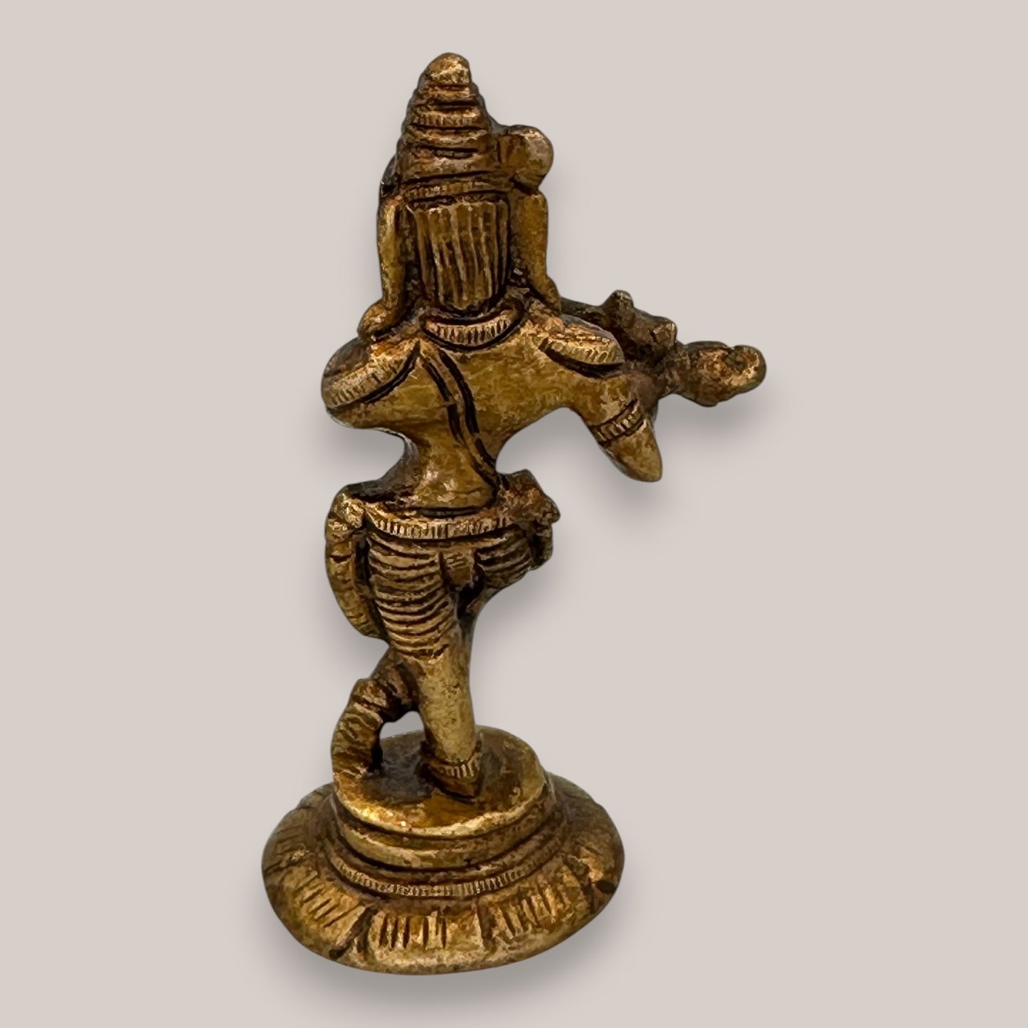 Vintage Brass Krishna Figurine Playing Flute - Antique Hindu Deity Statue