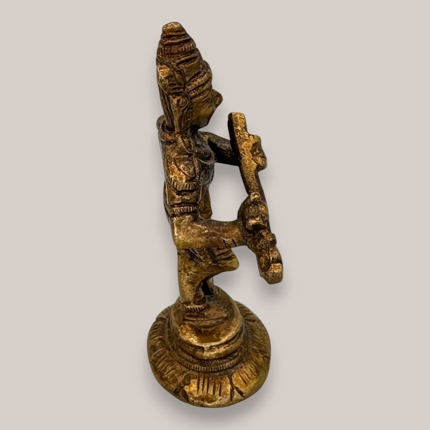Vintage Brass Krishna Figurine Playing Flute - Antique Hindu Deity Statue