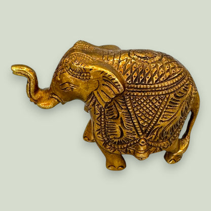 Ornate Brass Elephant Figurine - Vintage Indian Metalwork Statue