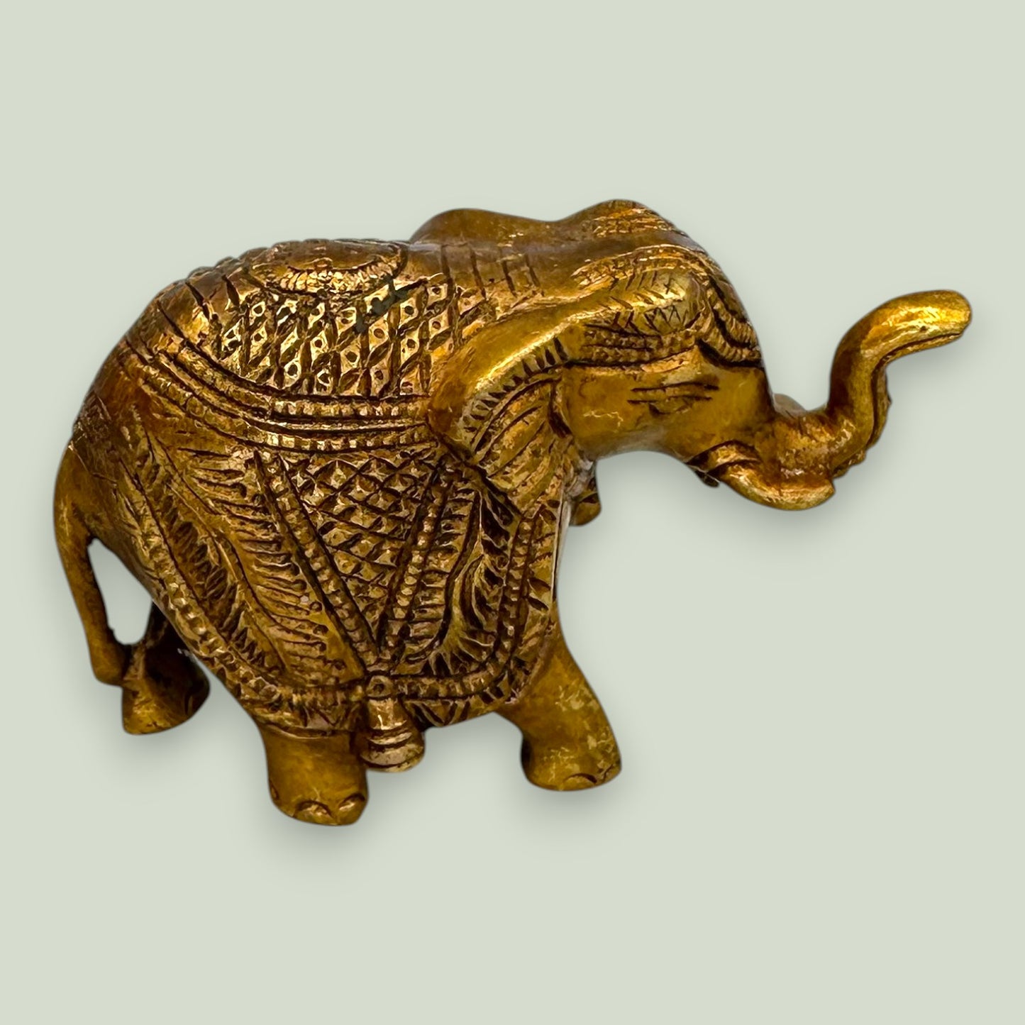 Ornate Brass Elephant Figurine - Vintage Indian Metalwork Statue