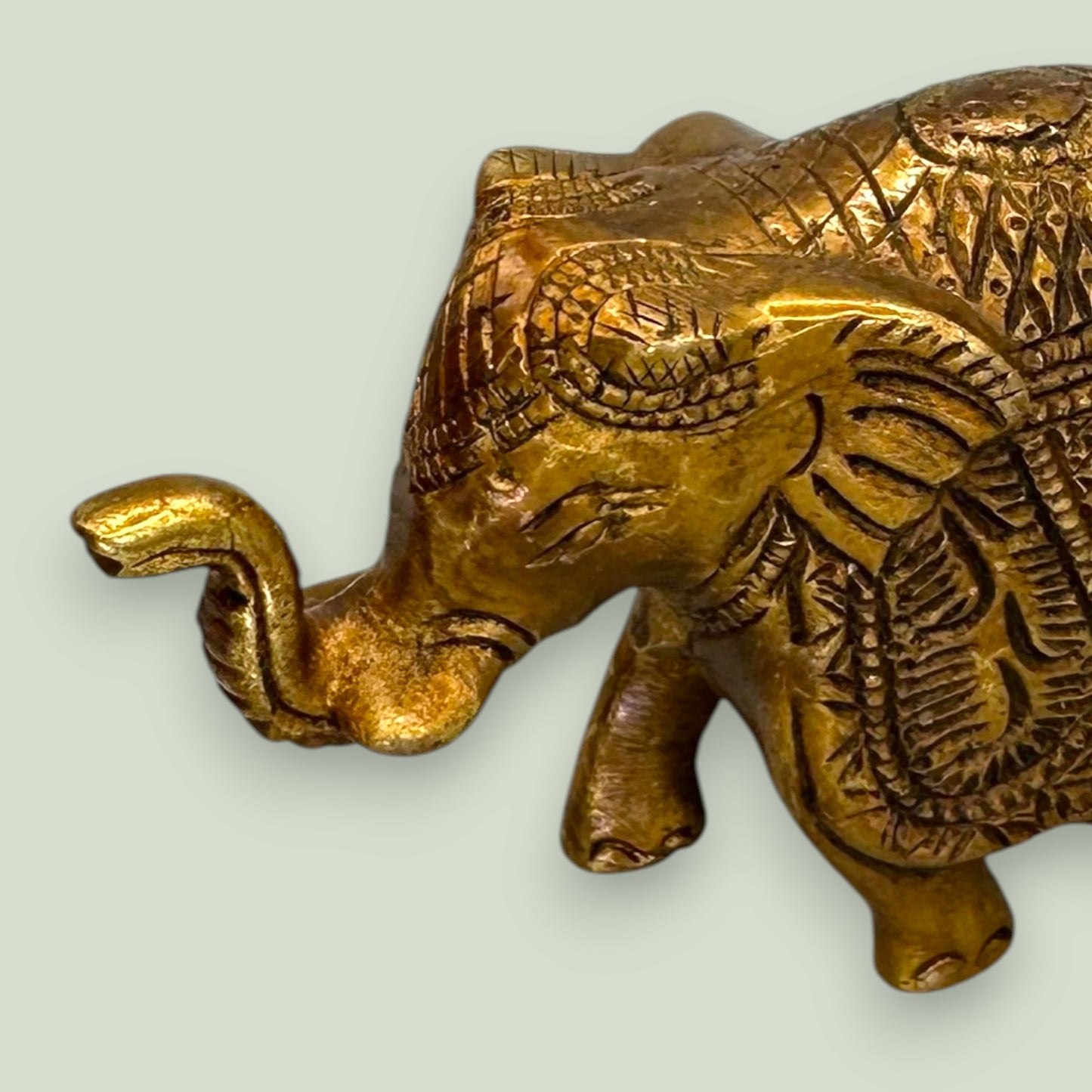 Ornate Brass Elephant Figurine - Vintage Indian Metalwork Statue