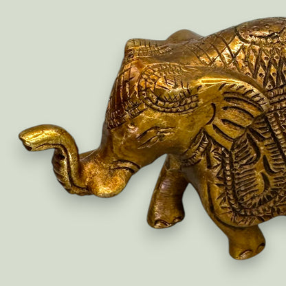 Ornate Brass Elephant Figurine - Vintage Indian Metalwork Statue