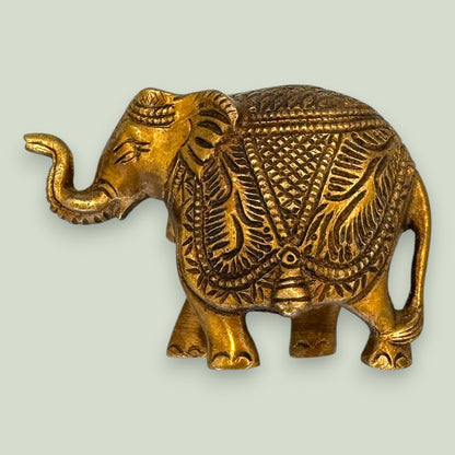 Ornate Brass Elephant Figurine - Vintage Indian Metalwork Statue