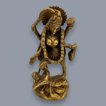 Antique Brass Kali Statue Hindu Goddess Mahakali Murti Devotional Art