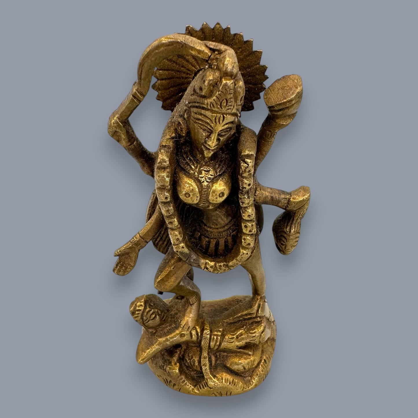 Antique Brass Kali Statue Hindu Goddess Mahakali Murti Devotional Art