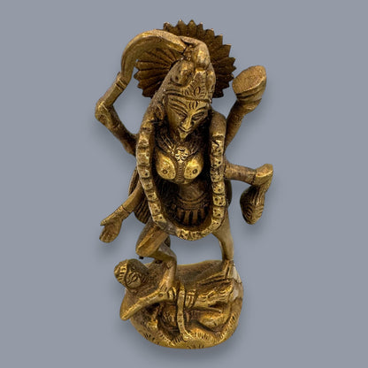 Antique Brass Kali Statue Hindu Goddess Mahakali Murti Devotional Art
