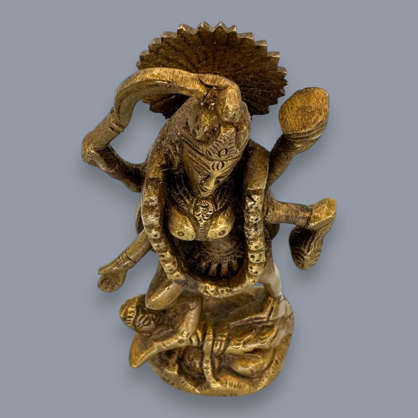Antique Brass Kali Statue Hindu Goddess Mahakali Murti Devotional Art