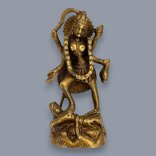Antique Brass Kali Statue Hindu Goddess Mahakali Murti Devotional Art