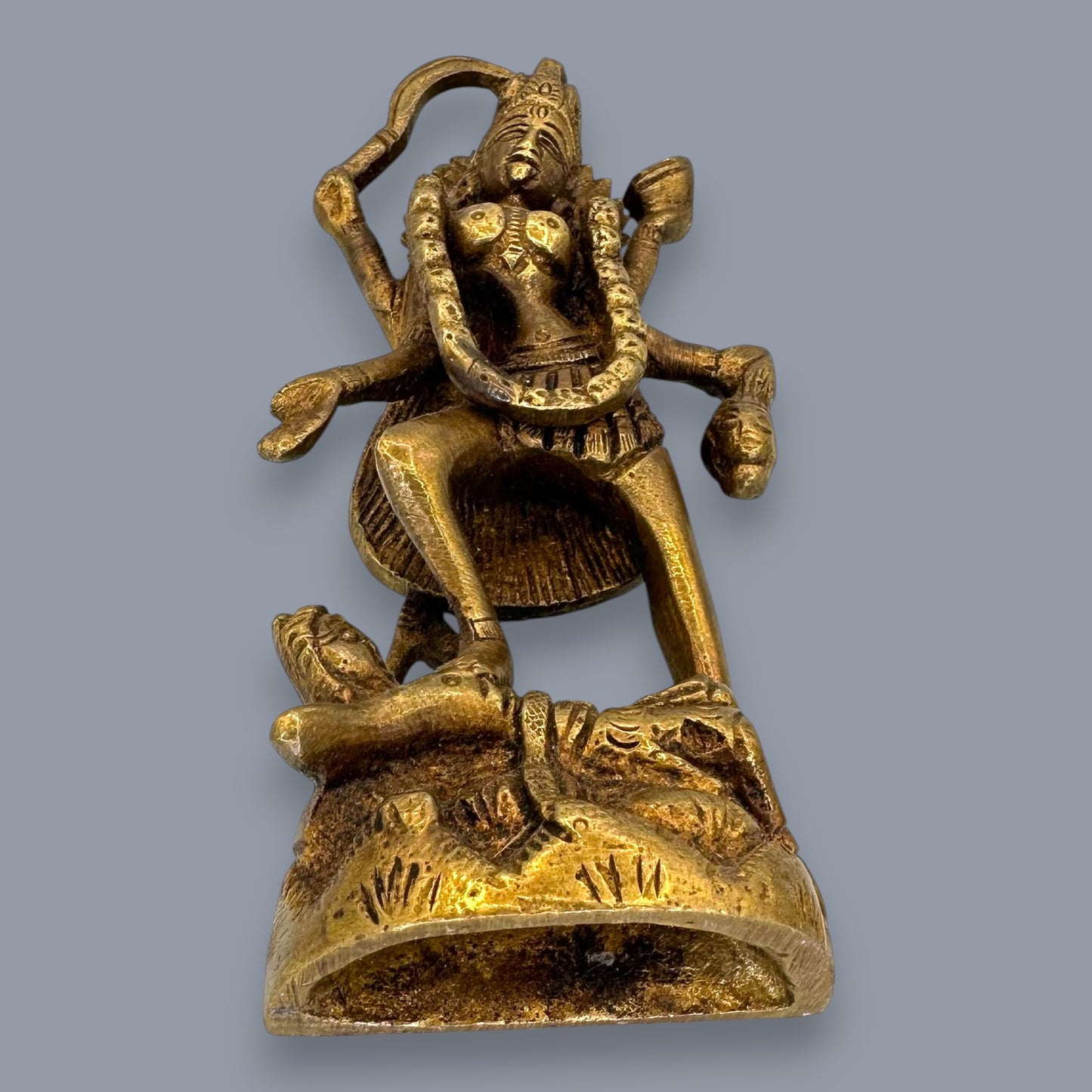 Antique Brass Kali Statue Hindu Goddess Mahakali Murti Devotional Art