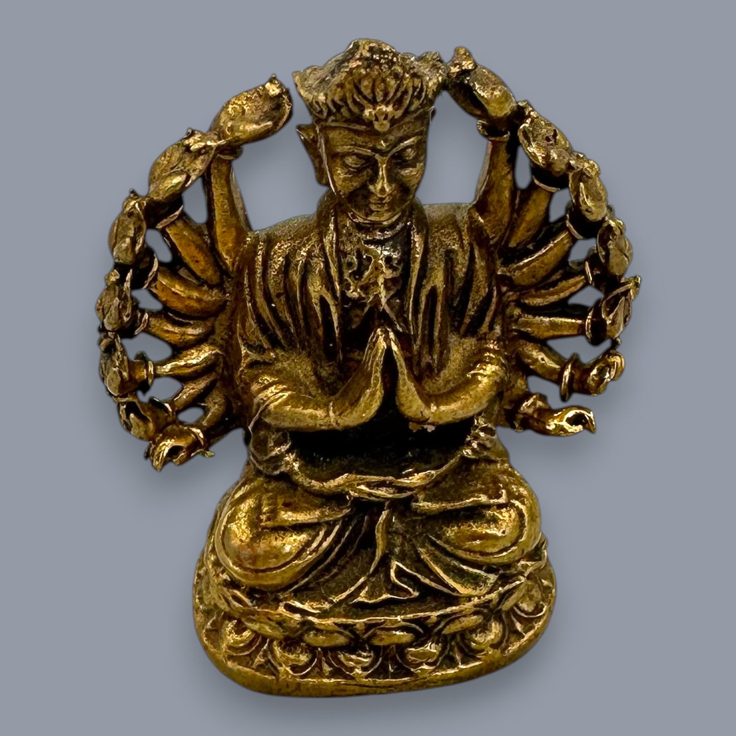 Antique Brass Guan Yin & Lakshmi Statue Set Sacred Oriental Divine Art