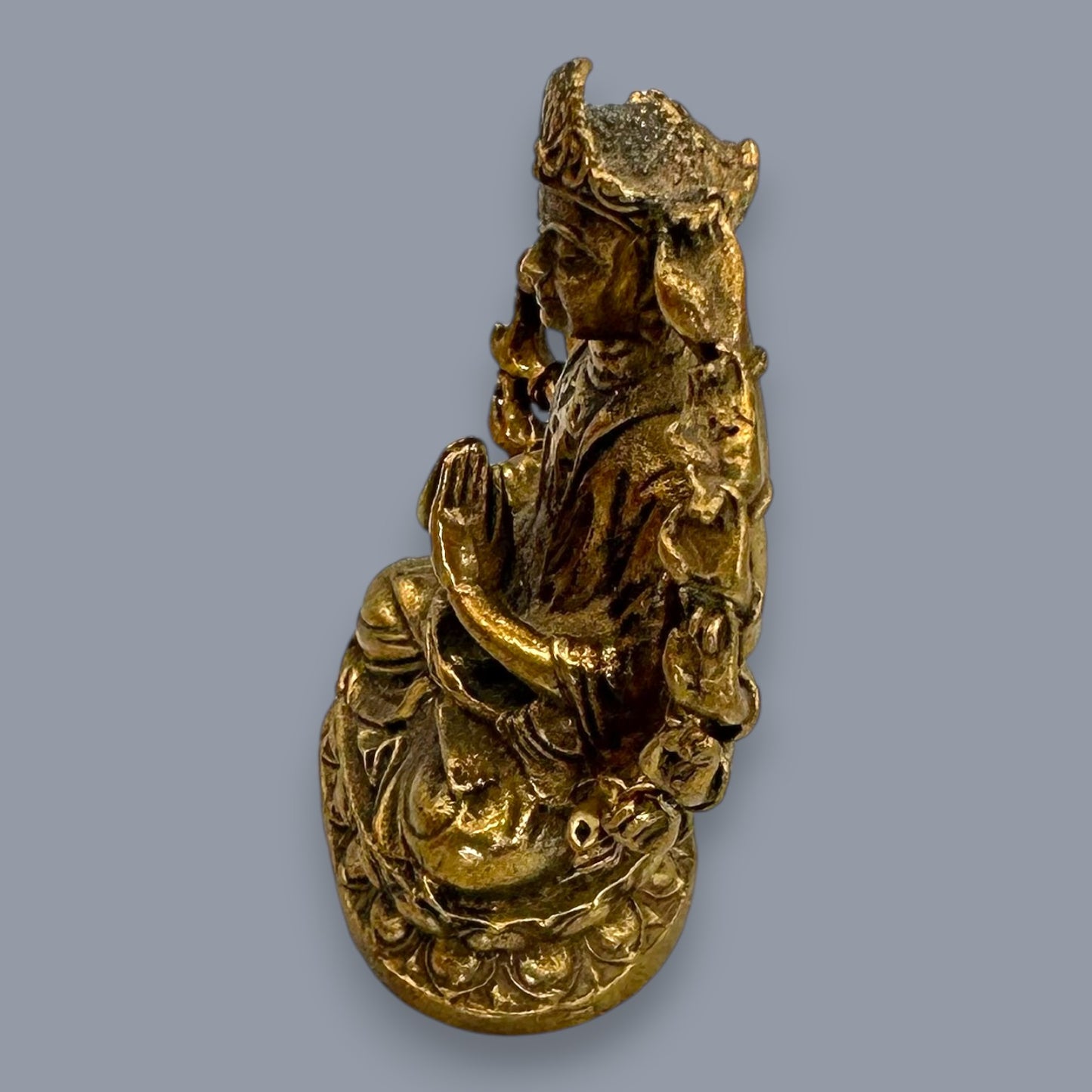 Antique Brass Guan Yin & Lakshmi Statue Set Sacred Oriental Divine Art