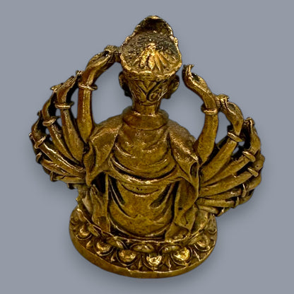 Antique Brass Guan Yin & Lakshmi Statue Set Sacred Oriental Divine Art
