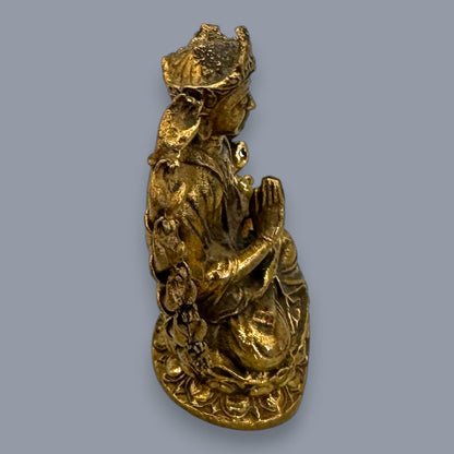 Antique Brass Guan Yin & Lakshmi Statue Set Sacred Oriental Divine Art