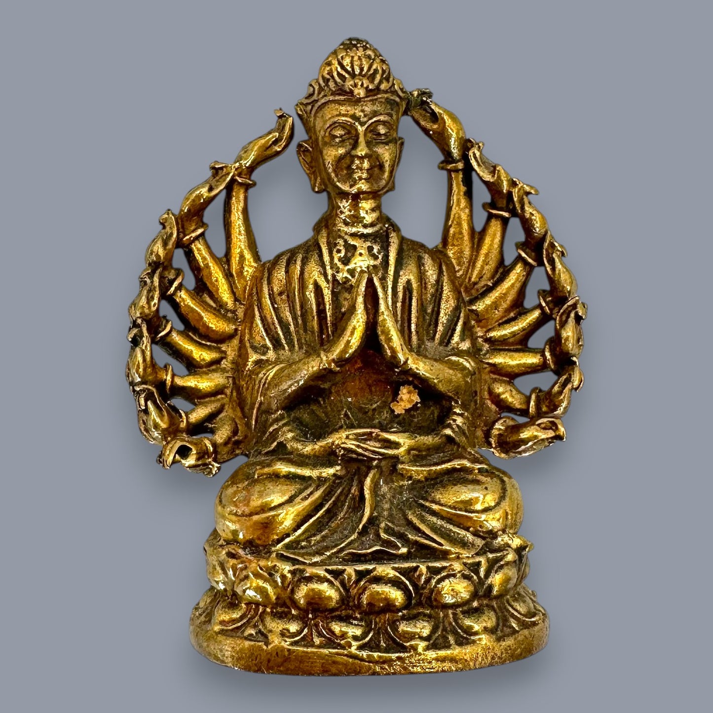 Antique Brass Guan Yin & Lakshmi Statue Set Sacred Oriental Divine Art