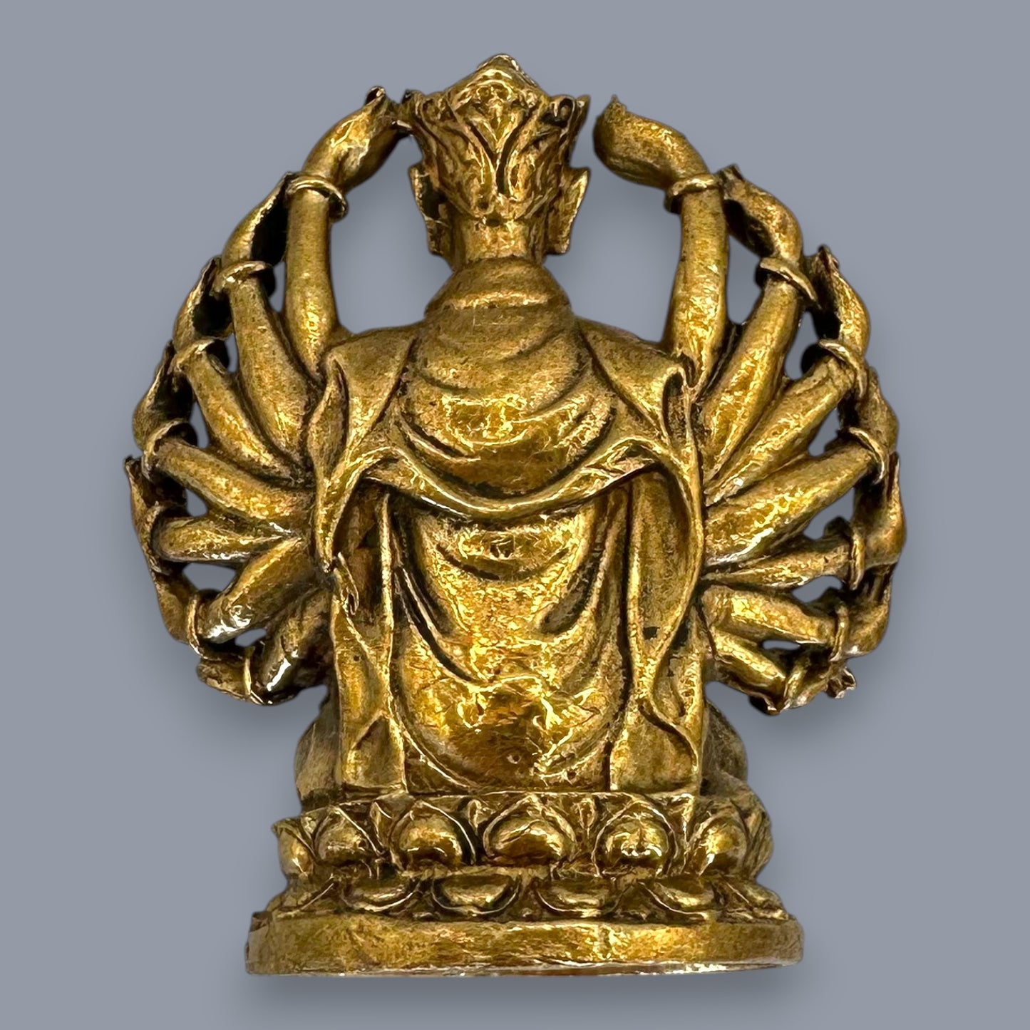 Antique Brass Guan Yin & Lakshmi Statue Set Sacred Oriental Divine Art