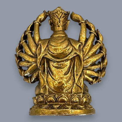 Antique Brass Guan Yin & Lakshmi Statue Set Sacred Oriental Divine Art