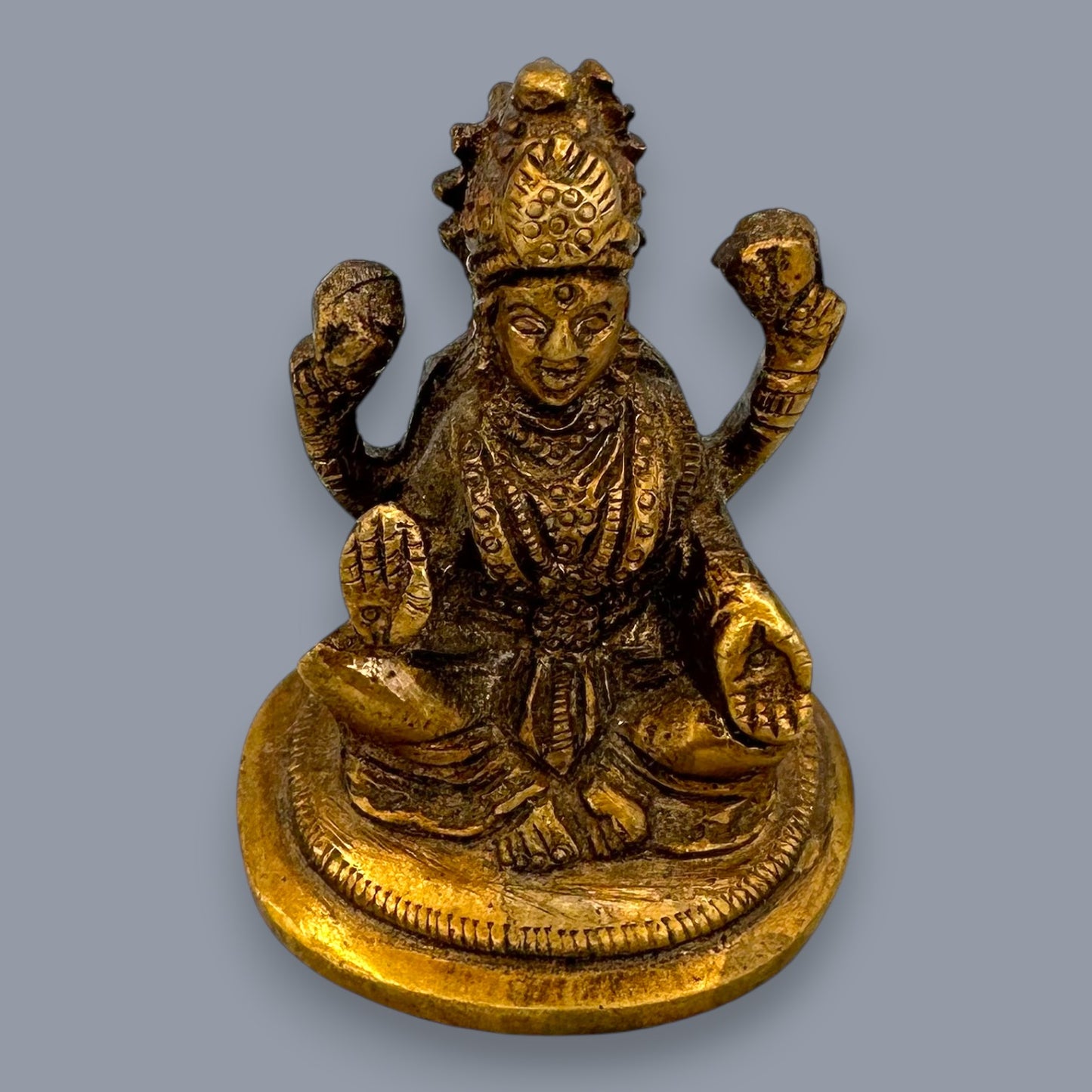 Antique Brass Guan Yin & Lakshmi Statue Set Sacred Oriental Divine Art