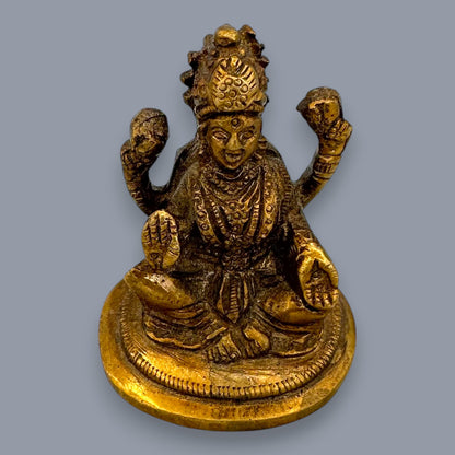 Antique Brass Guan Yin & Lakshmi Statue Set Sacred Oriental Divine Art