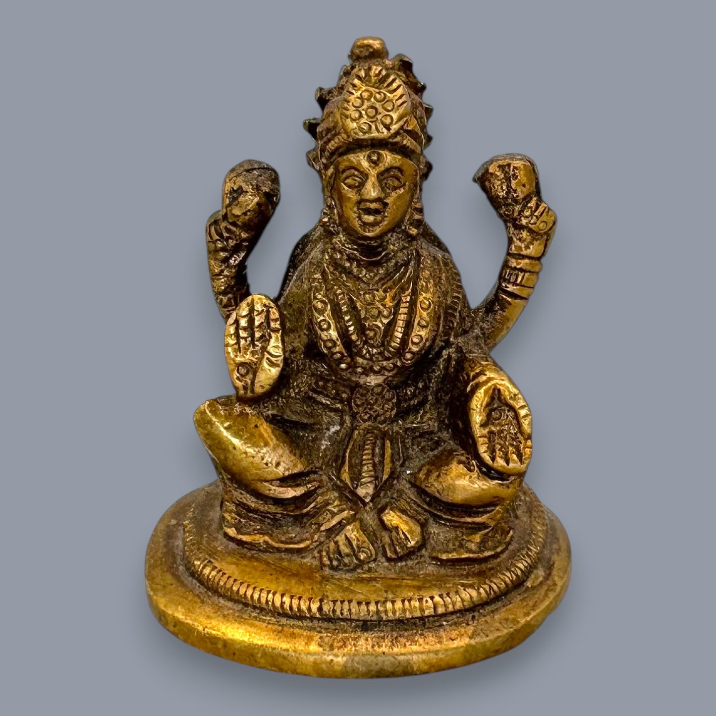Antique Brass Guan Yin & Lakshmi Statue Set Sacred Oriental Divine Art